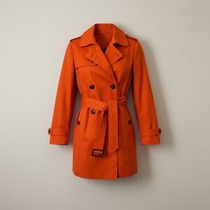 Banana Republic Orange Trench Rain Coat Small Belted Cotton Work City Bold